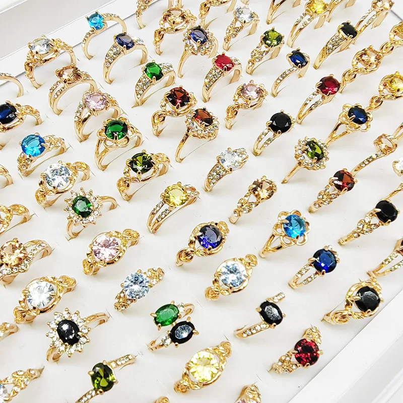 20pcs/Lot Jewelry Factory Wholesale New Big Zircon Rhinestone Finger Rings For Women Mix Style Wedding Decorate Girl Party Gifts