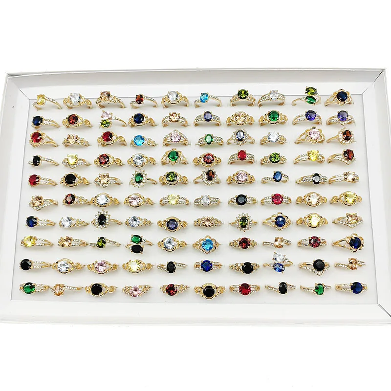20pcs/Lot Jewelry Factory Wholesale New Big Zircon Rhinestone Finger Rings For Women Mix Style Wedding Decorate Girl Party Gifts