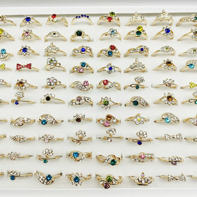 20pcs/Lot Jewelry Factory Wholesale New Big Zircon Rhinestone Finger Rings For Women Mix Style Wedding Decorate Girl Party Gifts