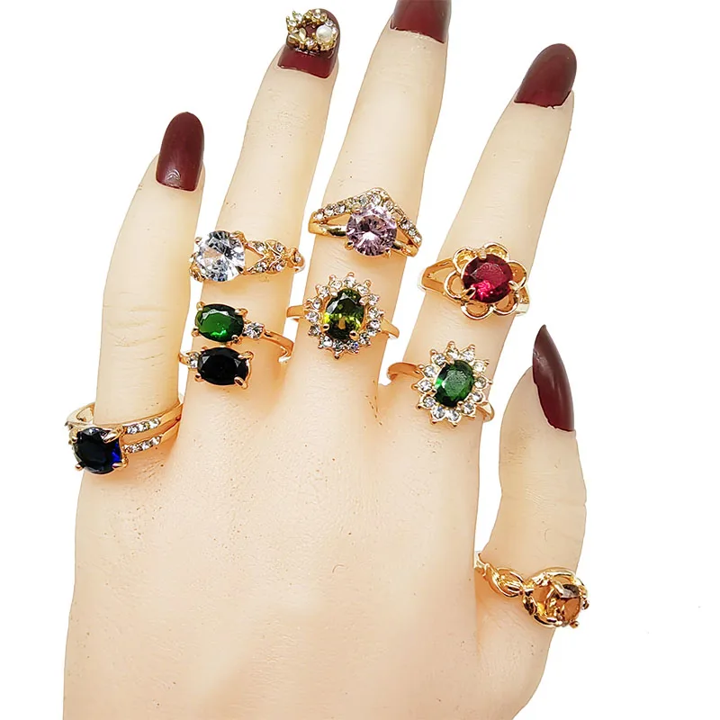 20pcs/Lot Jewelry Factory Wholesale New Big Zircon Rhinestone Finger Rings For Women Mix Style Wedding Decorate Girl Party Gifts
