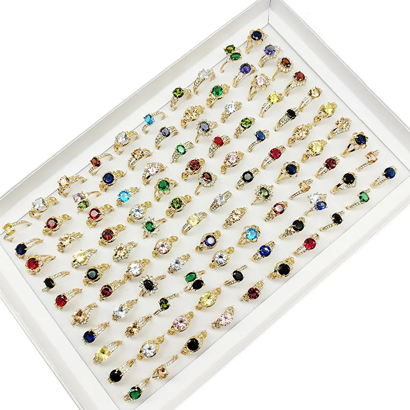 20pcs/Lot Jewelry Factory Wholesale New Big Zircon Rhinestone Finger Rings For Women Mix Style Wedding Decorate Girl Party Gifts