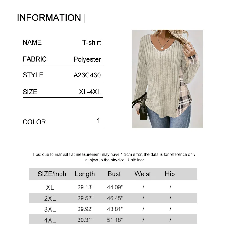 Plus Size 2025 Autumn New Casual Fashion V Neck Pit Stripe Fake Button Long Sleeve Blouse Solid Autumn Best Choice