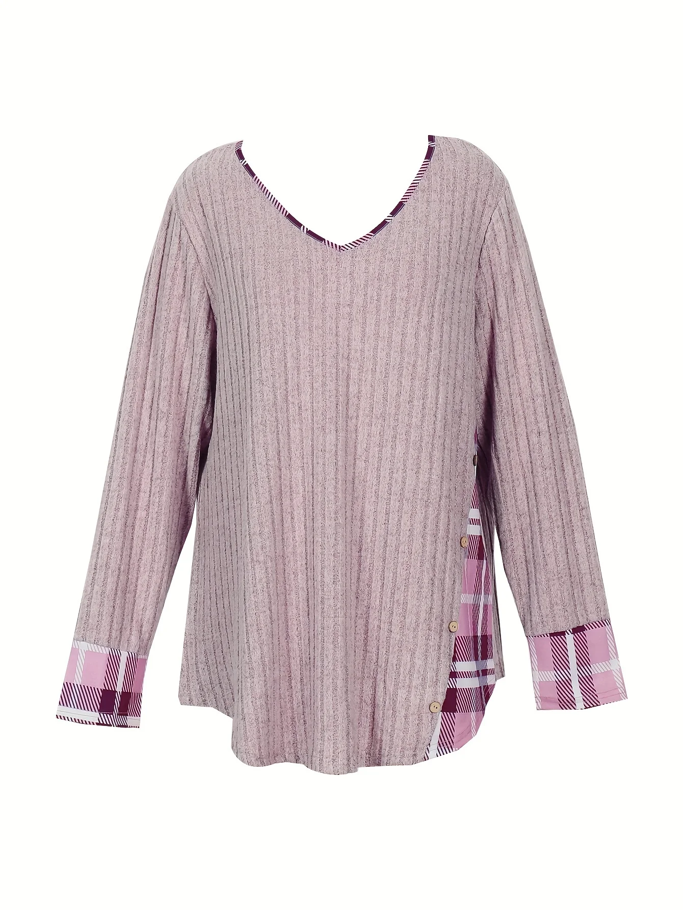 Plus Size 2025 Autumn New Casual Fashion V Neck Pit Stripe Fake Button Long Sleeve Blouse Solid Autumn Best Choice