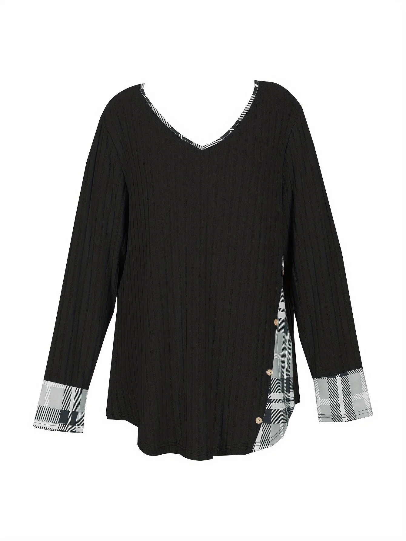 Plus Size 2025 Autumn New Casual Fashion V Neck Pit Stripe Fake Button Long Sleeve Blouse Solid Autumn Best Choice
