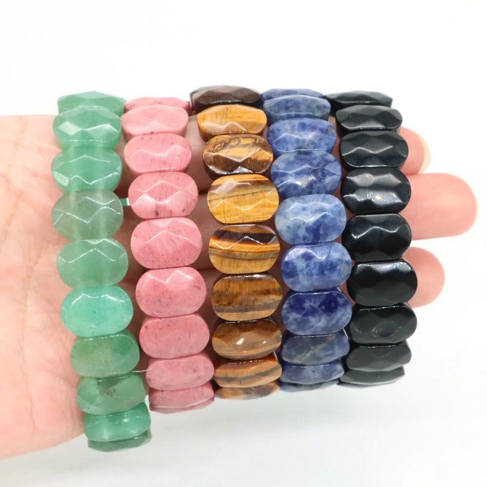 Natural Stone Square Beads Strand Bracelets Amethyst Rose Quartz Healing Crystal Rectangle Bangle Women Gemstone Jewelry Gifts
