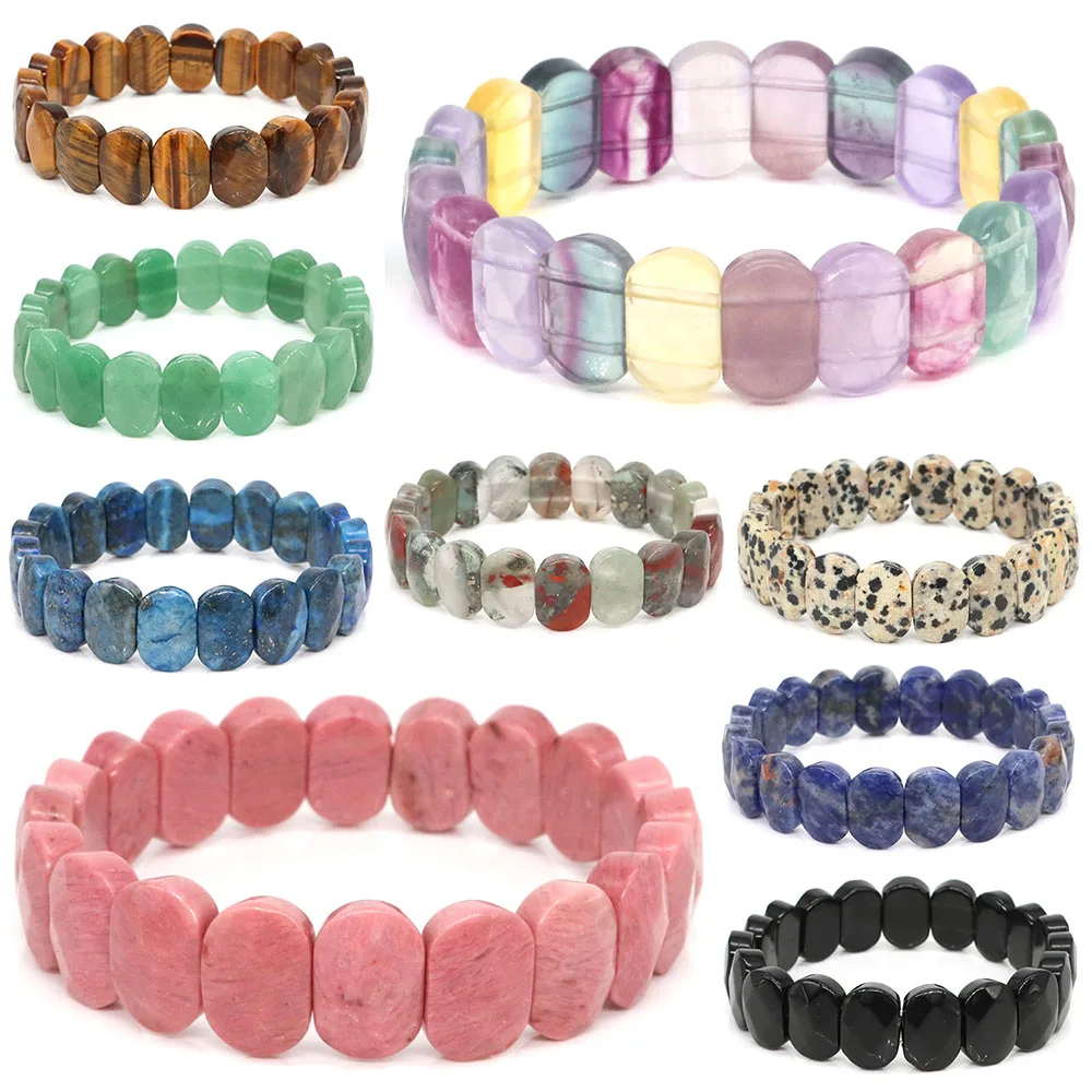 Natural Stone Square Beads Strand Bracelets Amethyst Rose Quartz Healing Crystal Rectangle Bangle Women Gemstone Jewelry Gifts