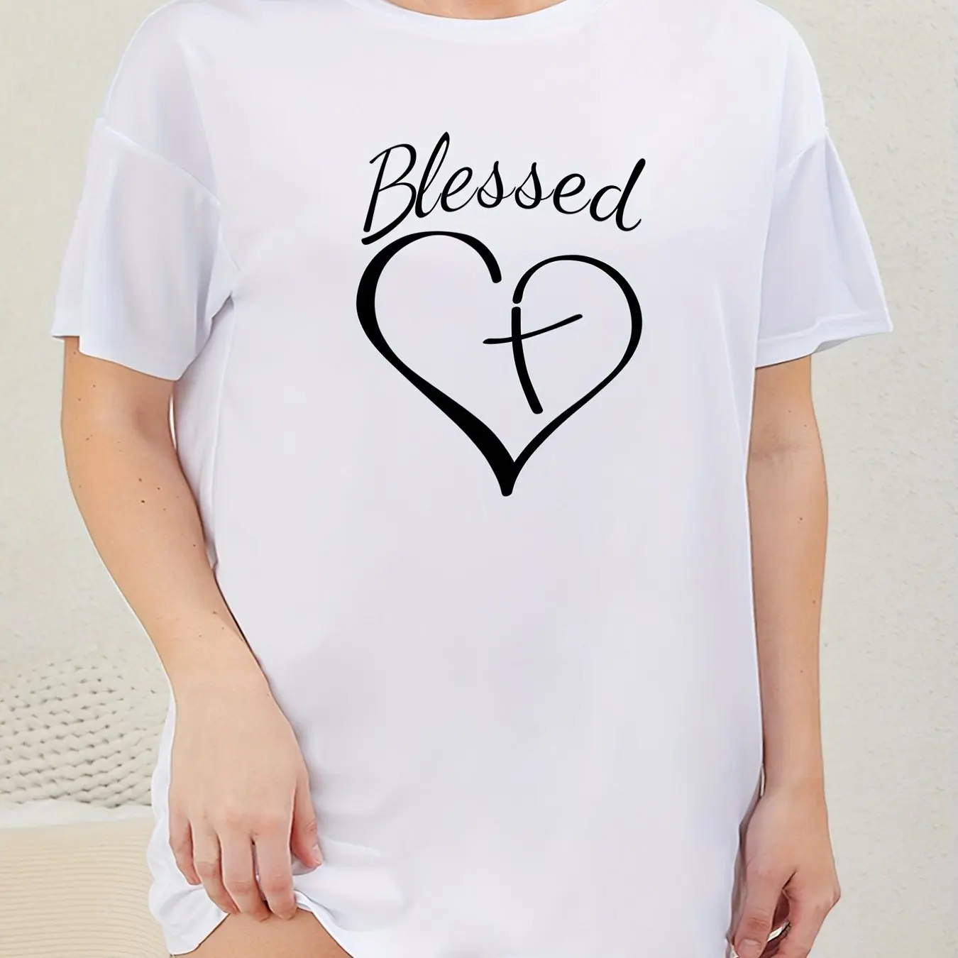 Women's Loose Homewear Plus Size Nightgown 3D Printed Heart Short Sleeve T-Shirt Tops Long Tops Micro Stretch Dresses