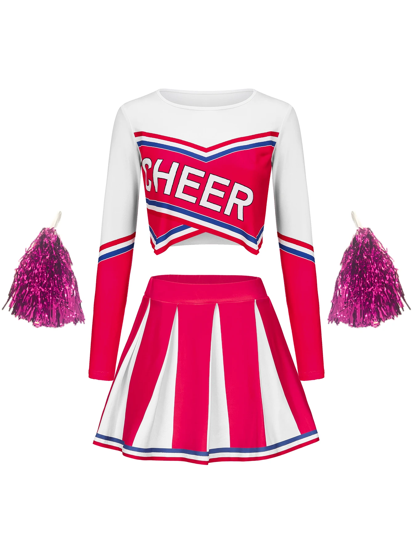 Women's Long Sleeve Cheerleader pompon Sexy Student Stage Music Performance Dress Uniform Adult Cheerleading Motion