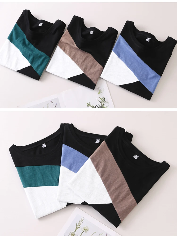 2026 Summer Tshirt Woman 100% Cotton Women Short Sleeve Shirts Tops O-Neck Shirt Tees Loose Patchwork Tops Casual High Quality