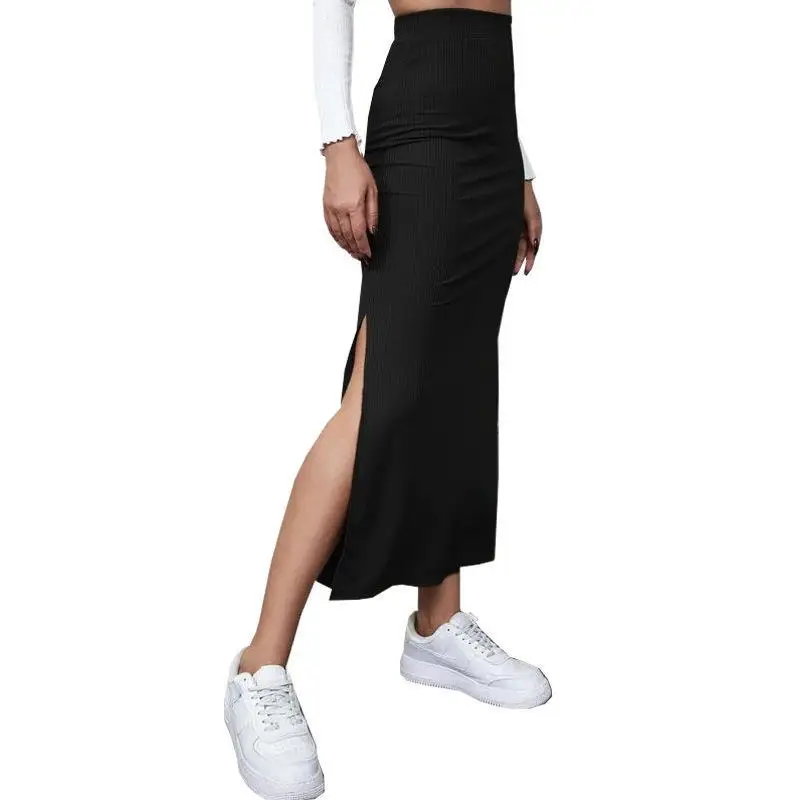 Summer 2026 New High-Waisted Girls Buttocks Split Long Skirt Sexy Spice Girl Pure Sensual Woman in the Long-Ribbed Skirt