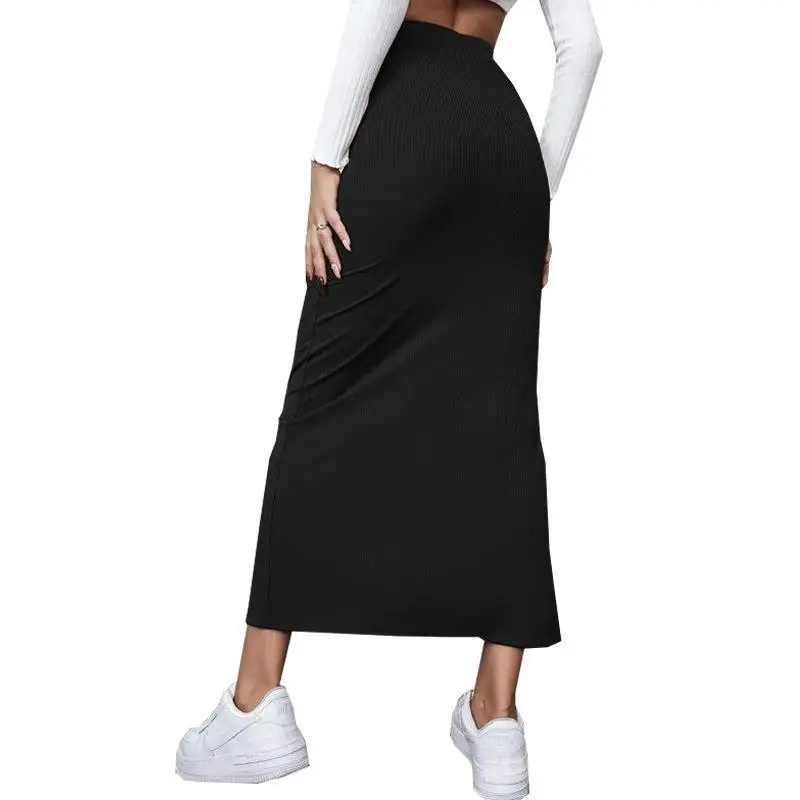 Summer 2026 New High-Waisted Girls Buttocks Split Long Skirt Sexy Spice Girl Pure Sensual Woman in the Long-Ribbed Skirt