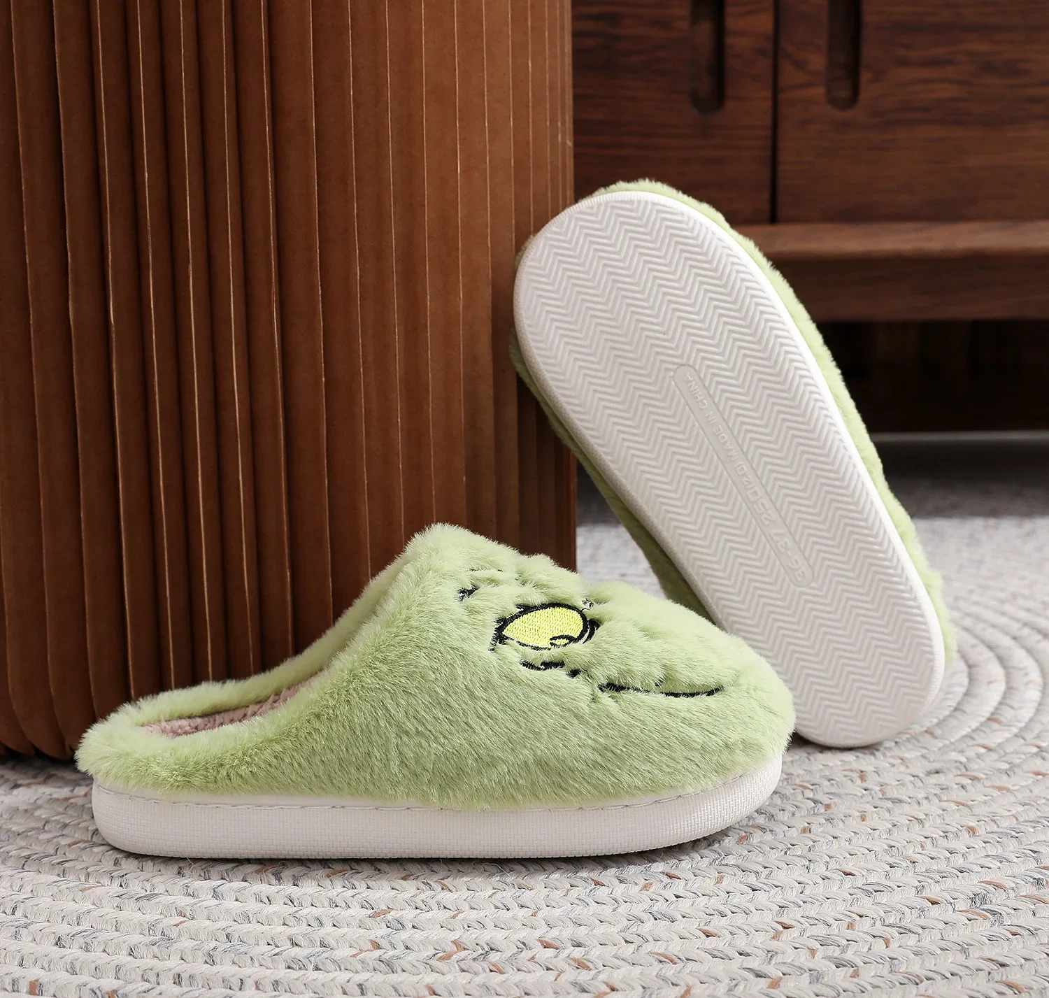 Christmas Plush Slippers Women Winter Warm Cute Home Green Haired Monster Slippers Funny Non Slip Cotten Shoes New Year Gift