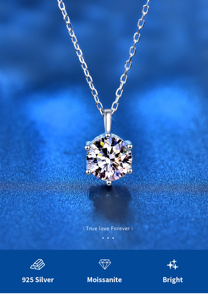 2.0ct VVS1 D Color Moissanite Necklace 925 Soild Sterling Sliver Chain with Certificate Fine Jewelry for Woman