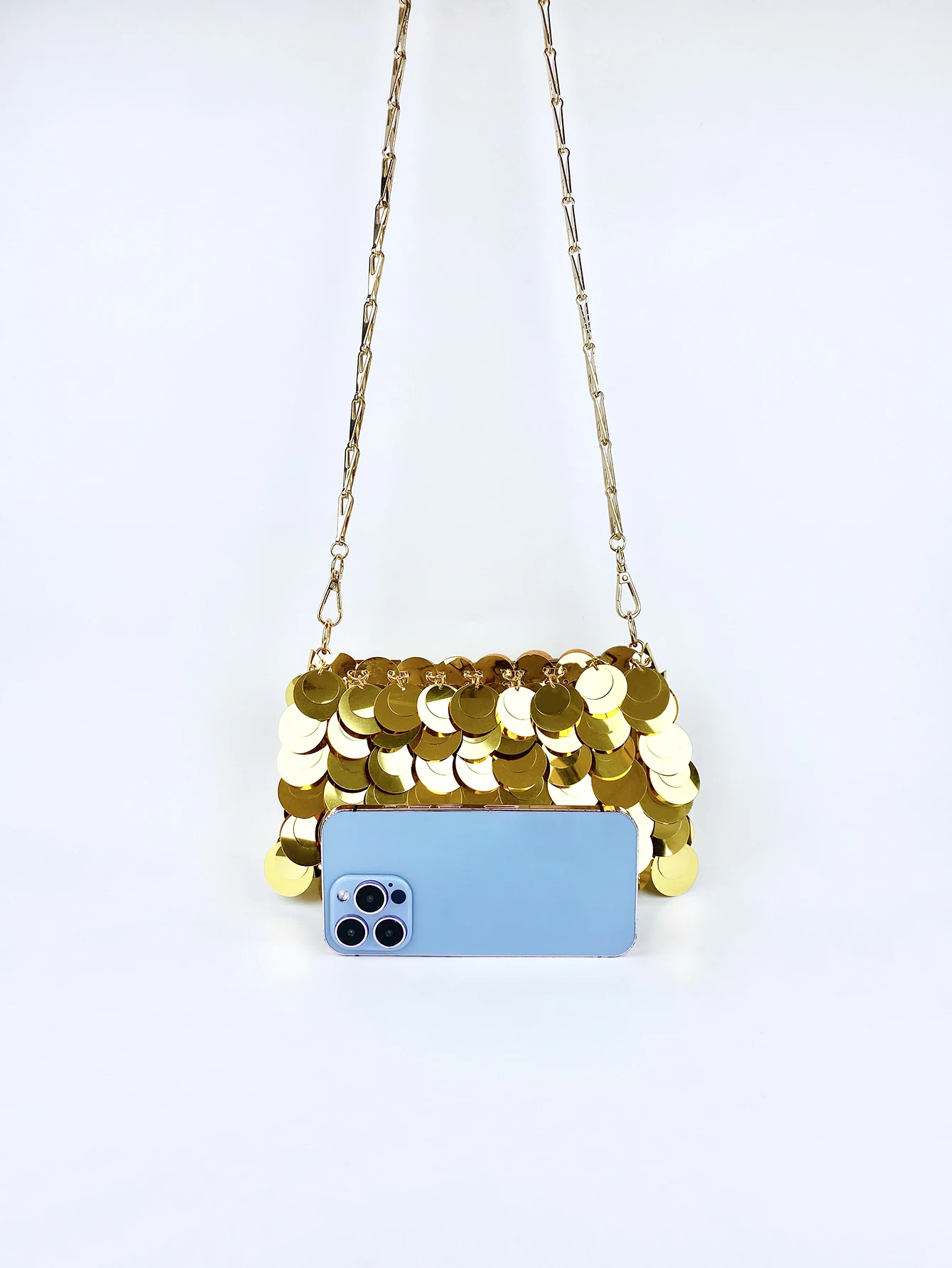 Trendy and cool gold glitter chain, women's fashionable and simple texture, horizontal square bag, personalized bag
