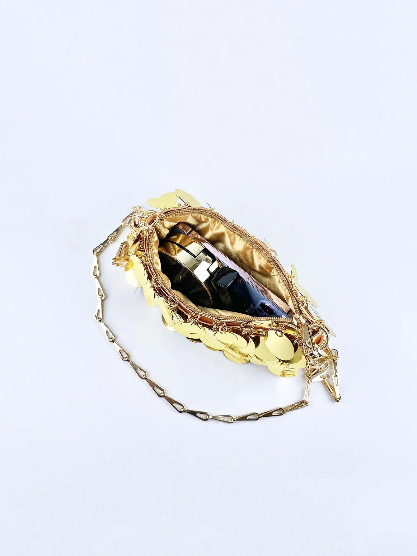 Trendy and cool gold glitter chain, women's fashionable and simple texture, horizontal square bag, personalized bag