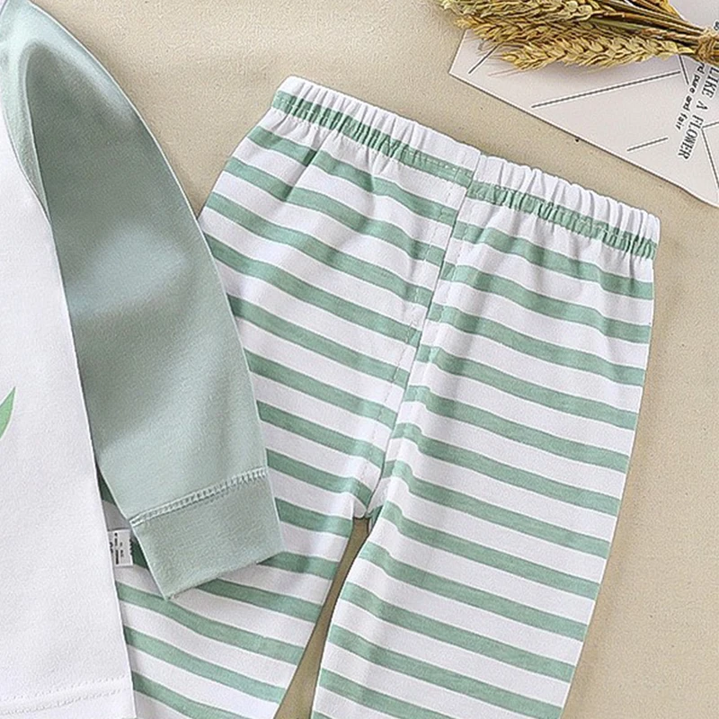 Cartoon Print Pajama Suit Tops+Pants 2-piece Set Underwear Kids Boys Girls Baby Cotton Sleepwear Spring Autumn Clothes 1-6 Year