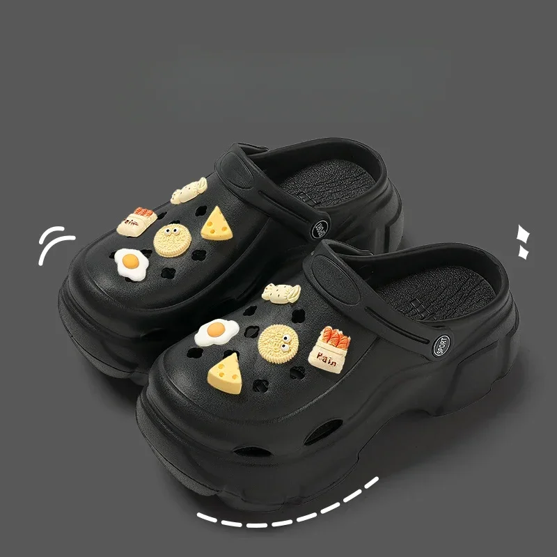 New Sandal Slippers DIY Women Mules Summer Cute Cartoon Clogs Beach Sandals Cave Hole Female Garden Shoe For Students Girls