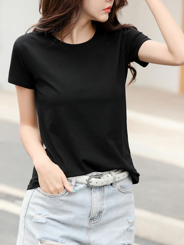 2026 Summer Short Sleeve O-Neck Cotton Pink T-Shirt Women Solid Color Elegant Tshirts Lady Slim Soft Casual Fashion Tops