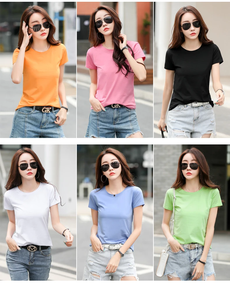 2026 Summer Short Sleeve O-Neck Cotton Pink T-Shirt Women Solid Color Elegant Tshirts Lady Slim Soft Casual Fashion Tops