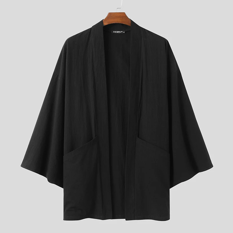 INCERUN Fashion Men Trench Solid Coats Open Stitch Long Sleeve 2024 Casual Japanese Kimono Streetwear Cotton Outerwear Cardigan