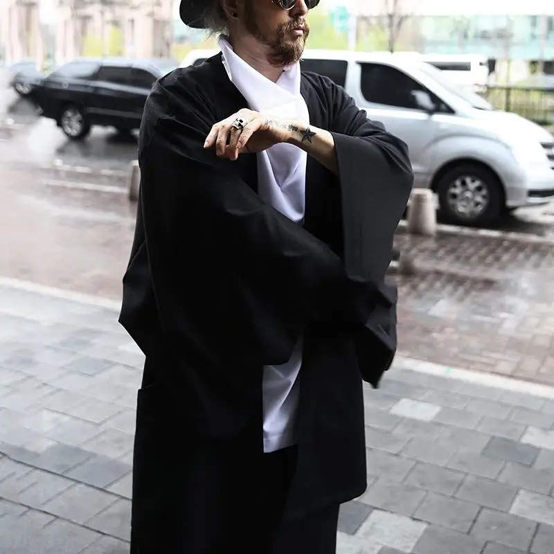 INCERUN Fashion Men Trench Solid Coats Open Stitch Long Sleeve 2024 Casual Japanese Kimono Streetwear Cotton Outerwear Cardigan