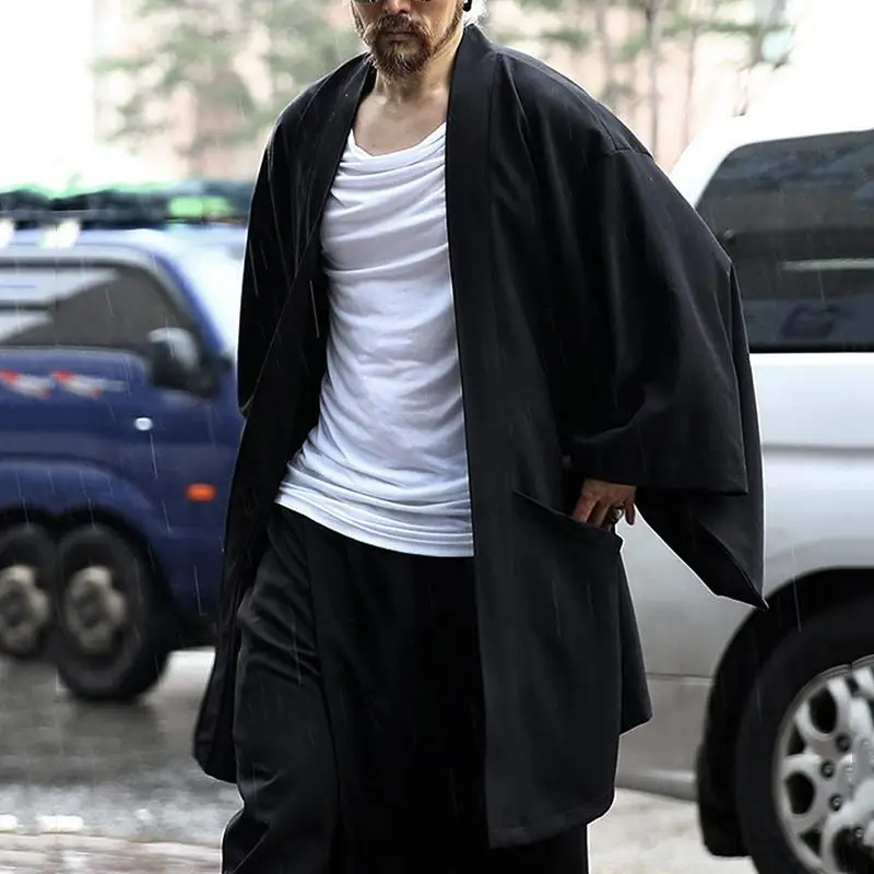 INCERUN Fashion Men Trench Solid Coats Open Stitch Long Sleeve 2024 Casual Japanese Kimono Streetwear Cotton Outerwear Cardigan