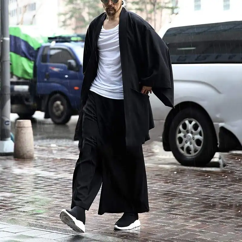 INCERUN Fashion Men Trench Solid Coats Open Stitch Long Sleeve 2024 Casual Japanese Kimono Streetwear Cotton Outerwear Cardigan