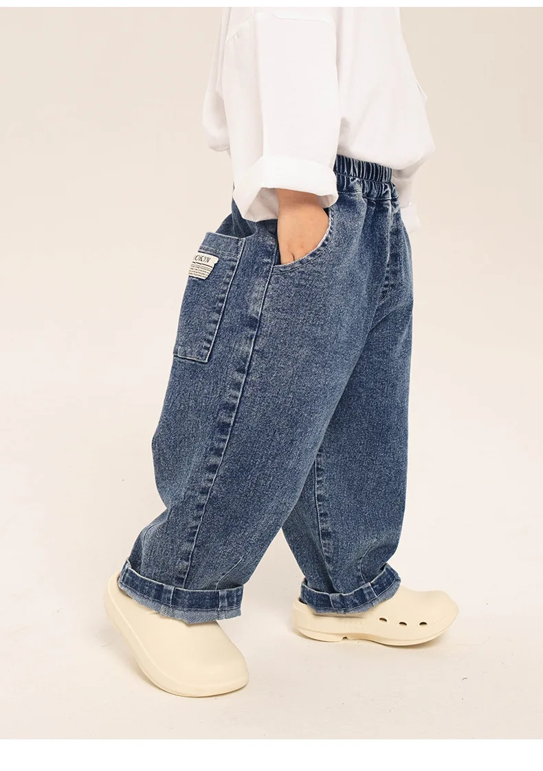 Children Clothing Boys Jeans 2024 Spring New Fashionable Korean Style Loose Casual Pants Solid Color Kids Denim Pants