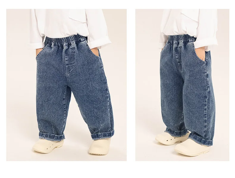 Children Clothing Boys Jeans 2024 Spring New Fashionable Korean Style Loose Casual Pants Solid Color Kids Denim Pants
