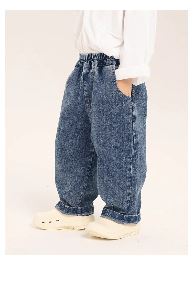 Children Clothing Boys Jeans 2024 Spring New Fashionable Korean Style Loose Casual Pants Solid Color Kids Denim Pants