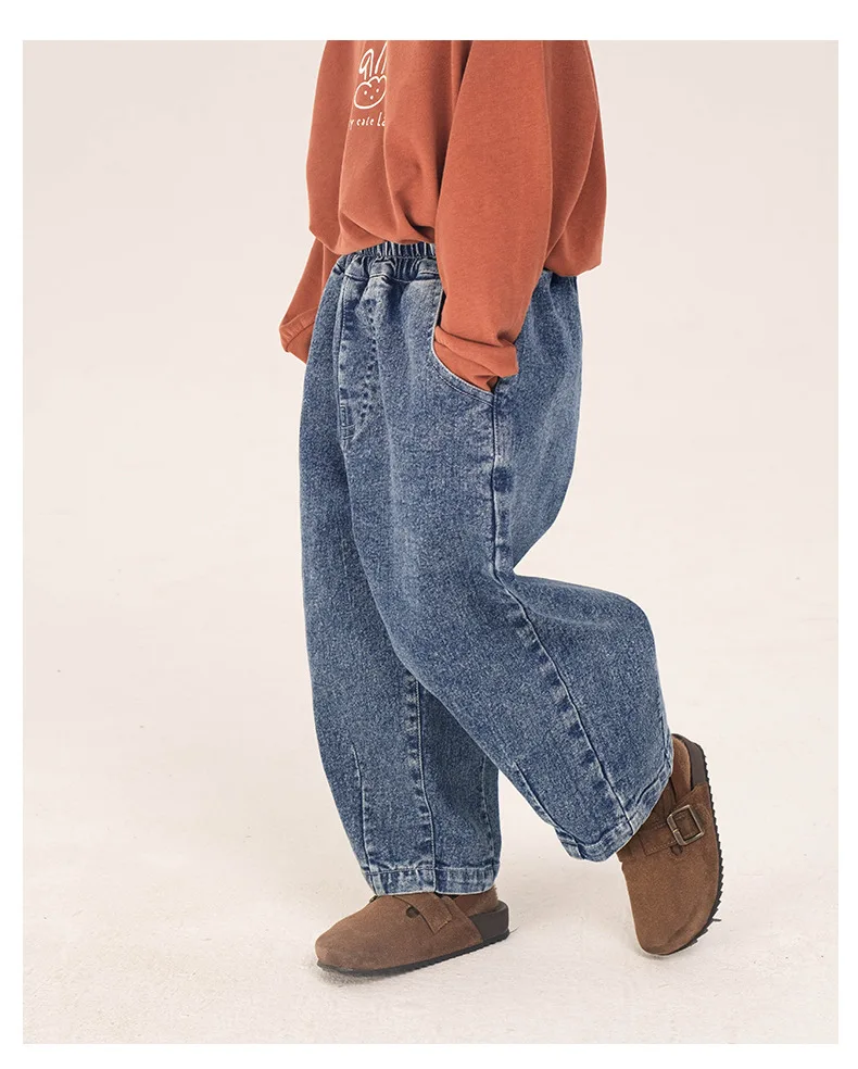 Children Clothing Boys Jeans 2024 Spring New Fashionable Korean Style Loose Casual Pants Solid Color Kids Denim Pants