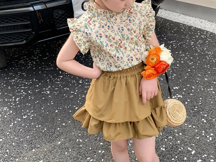 2024 New Girls' Suit Summer Children's Dress Baby Girl Fashionable Children's Top+Skirt Two-Piece Set