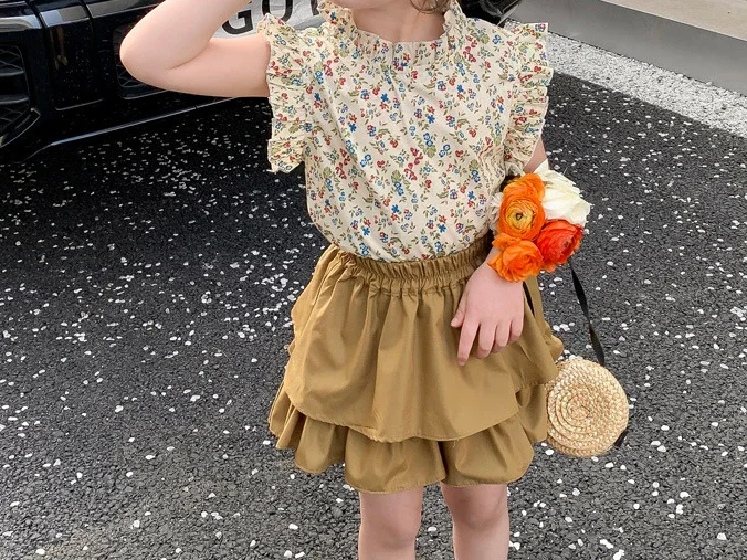 2024 New Girls' Suit Summer Children's Dress Baby Girl Fashionable Children's Top+Skirt Two-Piece Set