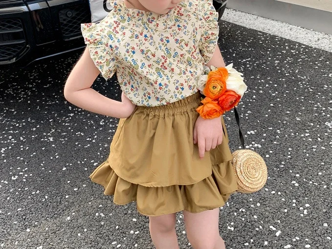 2024 New Girls' Suit Summer Children's Dress Baby Girl Fashionable Children's Top+Skirt Two-Piece Set