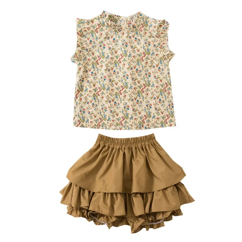 2024 New Girls' Suit Summer Children's Dress Baby Girl Fashionable Children's Top+Skirt Two-Piece Set