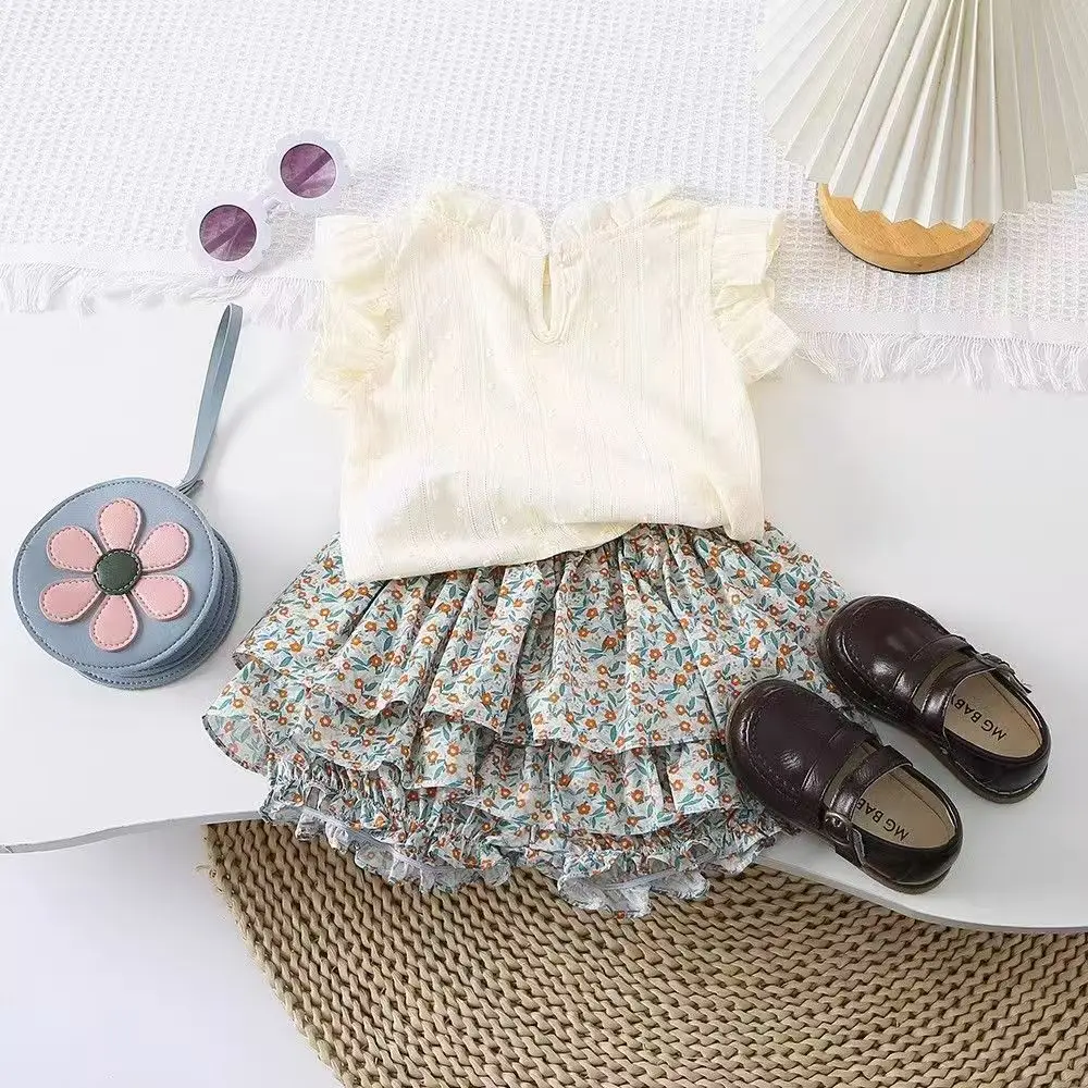 2024 New Girls' Suit Summer Children's Dress Baby Girl Fashionable Children's Top+Skirt Two-Piece Set