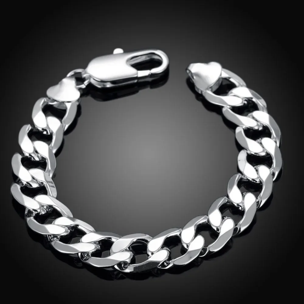 925 Sterling Silver classic 12MM Flat sideways chain Bracelets for women man Fashion Party Wedding Accessories Jewelry Gifts
