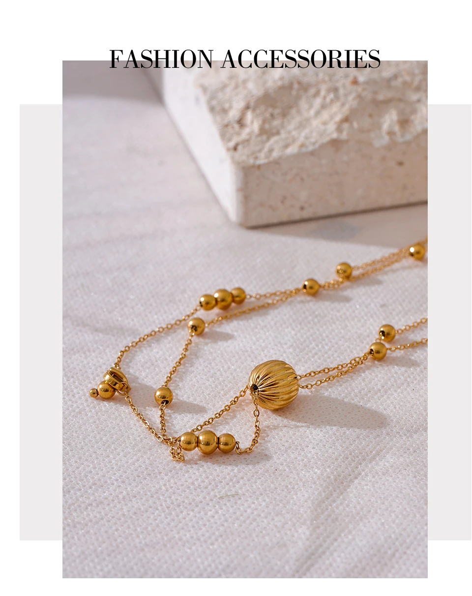 Yhpup Statement Stainless Steel Vintage Beads Chain Handmade Sweater Necklace Trendy Golden 18K Gold Plated Fashion Jewelry New
