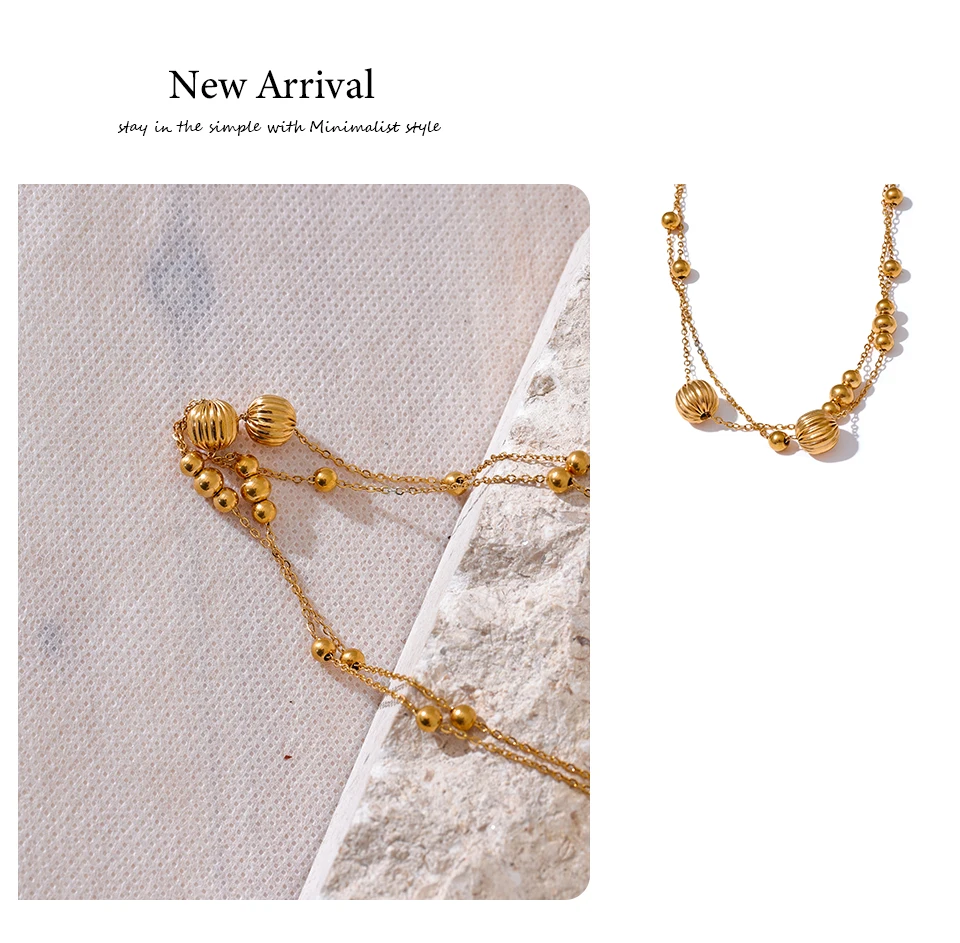 Yhpup Statement Stainless Steel Vintage Beads Chain Handmade Sweater Necklace Trendy Golden 18K Gold Plated Fashion Jewelry New