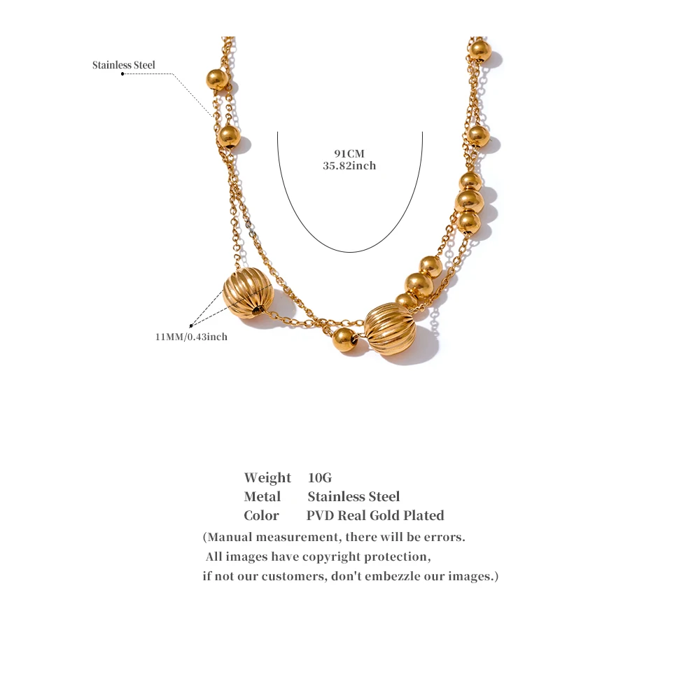 Yhpup Statement Stainless Steel Vintage Beads Chain Handmade Sweater Necklace Trendy Golden 18K Gold Plated Fashion Jewelry New