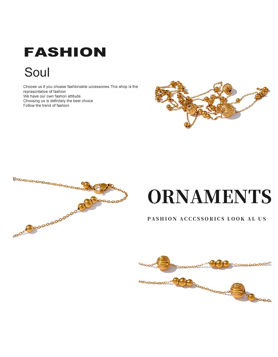 Yhpup Statement Stainless Steel Vintage Beads Chain Handmade Sweater Necklace Trendy Golden 18K Gold Plated Fashion Jewelry New