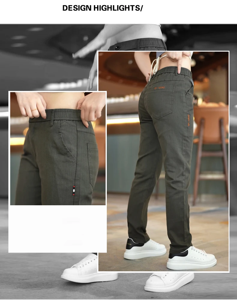 High Quality Brand Mens Mid-Waist Casual Pants Fashion Stretch Straight Comfort Trousers Four Seasons All-Match Men Pants