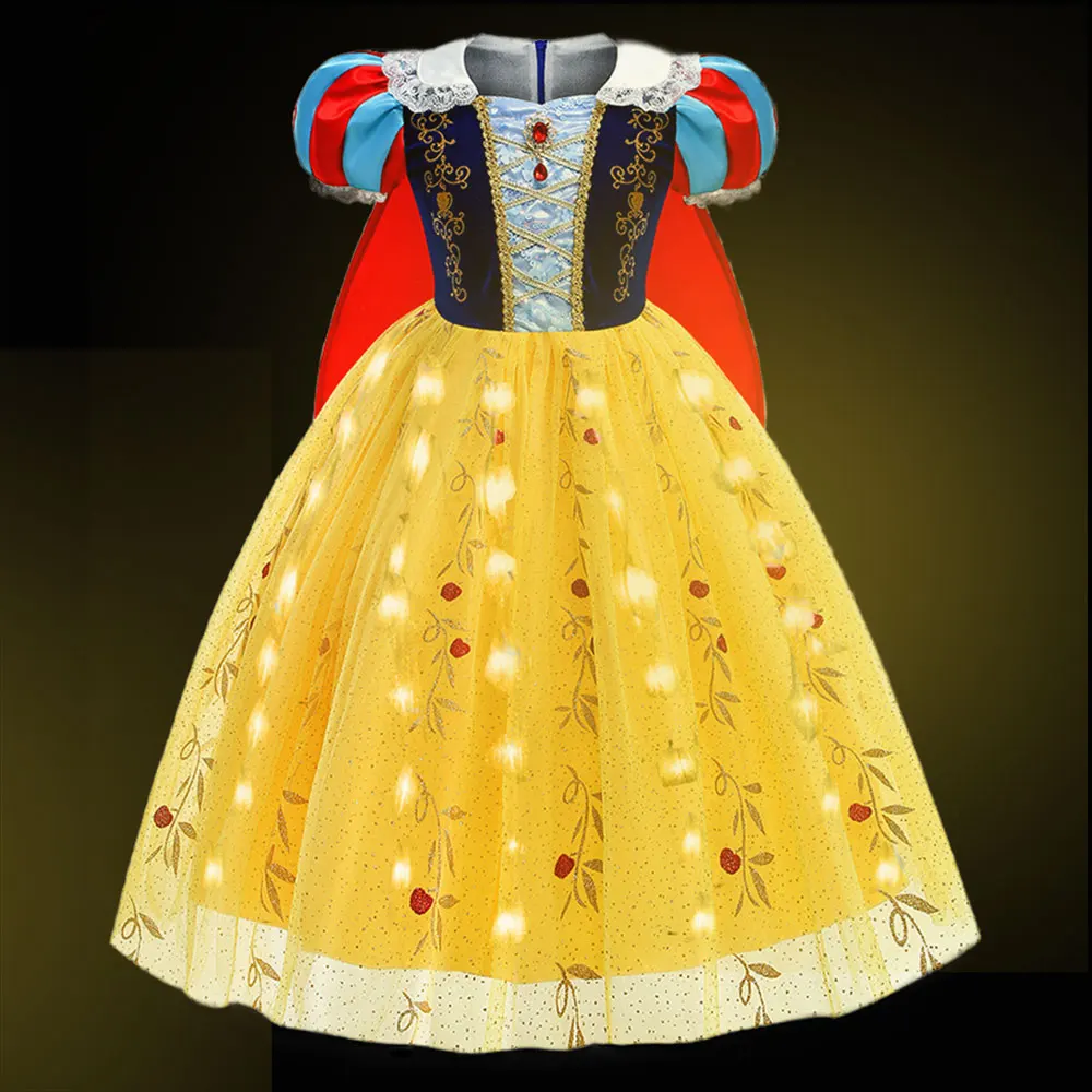 Light up Snow White Dress for Little Girl 2-10 Yrs Birthday Party Elsa Costume Princess Ball Gown with LED 2024 Rapunzel Cosplay