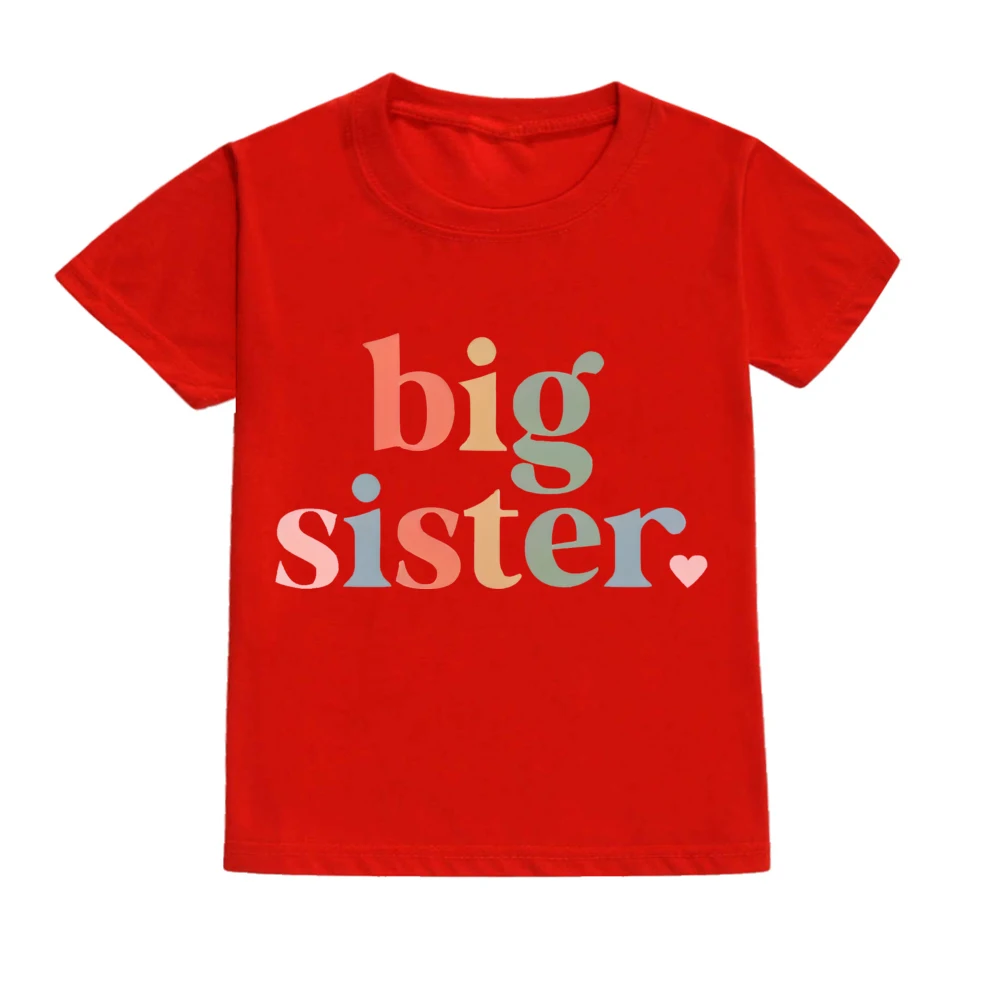Big Sister Letter Printed Child Girls T-shirts Casual Loose Comfort Kid Tee Tops Short Sleeve Toddler Spring&Summer Kid Clothes