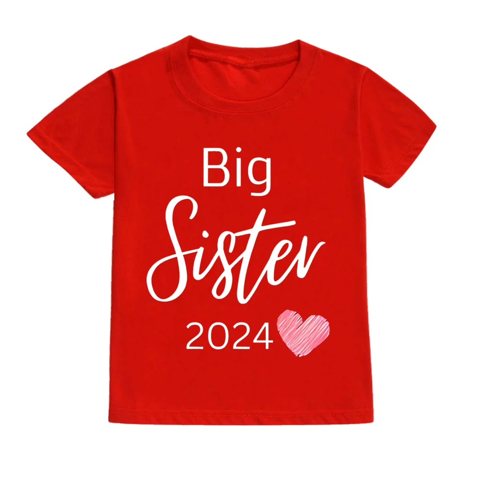 Big Sister Letter Printed Child Girls T-shirts Casual Loose Comfort Kid Tee Tops Short Sleeve Toddler Spring&Summer Kid Clothes