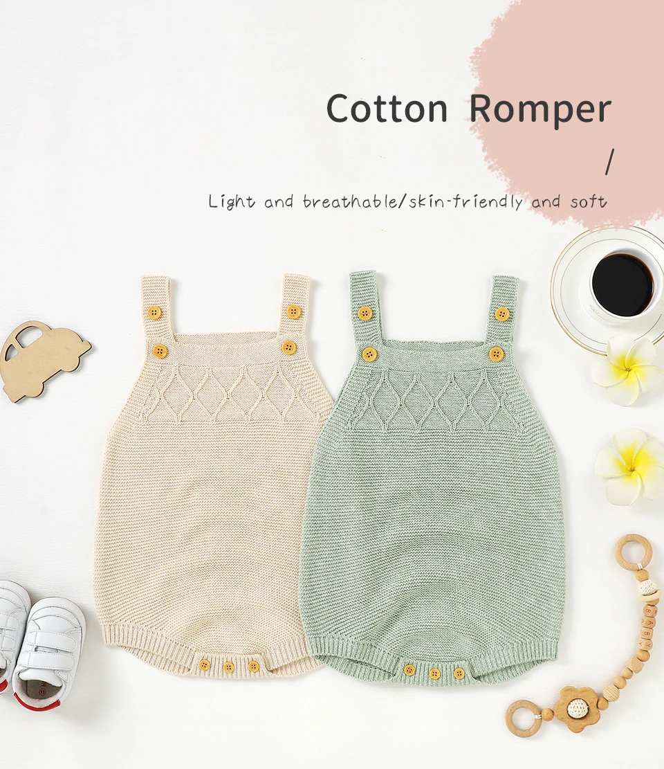 Spaghetti Straps Knitwear Sleeveless Newborn Baby Boys & Girls Summer Rompers Soft Infant One-piece Bodysuit Jumpsuit Sleepsuit