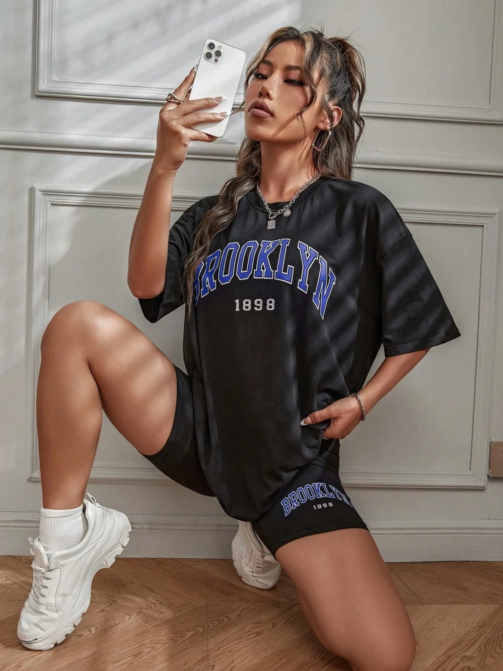 Brooklyn 1898 New York City Letter Graphic T-Shirts Set Women Summer Casual 2 Piece Set Oversized Shorts Cotton S-Xl T Shirts