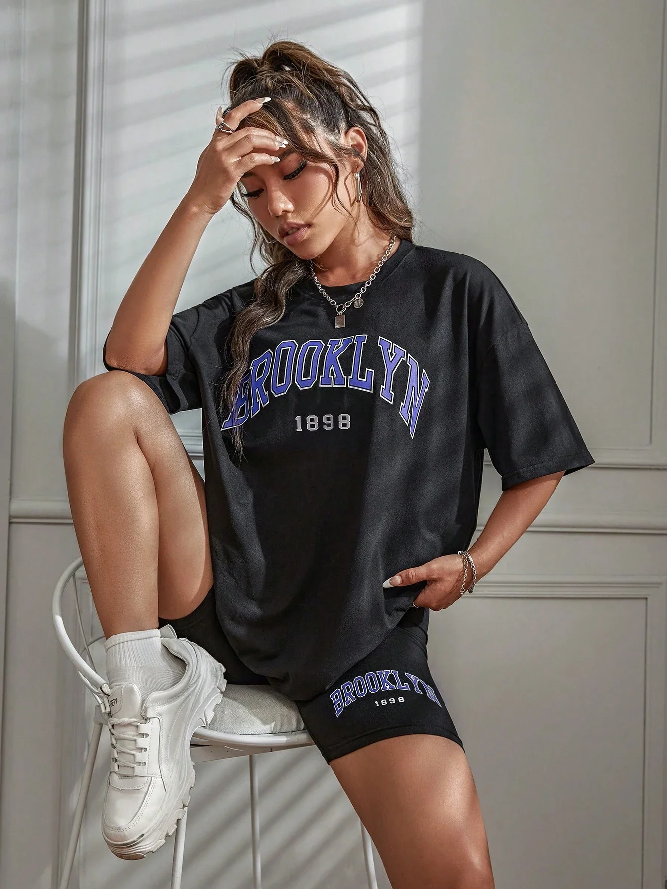 Brooklyn 1898 New York City Letter Graphic T-Shirts Set Women Summer Casual 2 Piece Set Oversized Shorts Cotton S-Xl T Shirts