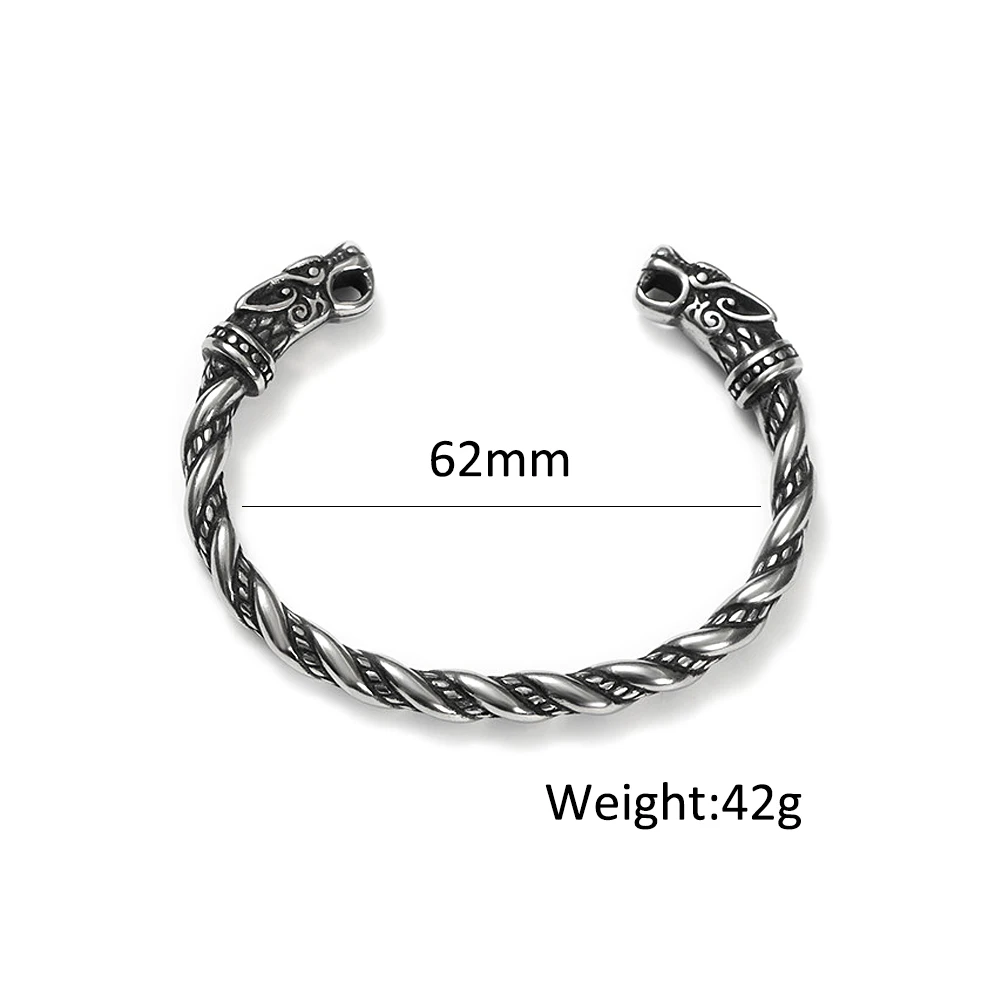 Vikings Stainless Steel Double Dragon Bracelet For Men Women Punk Fashion Wristband Cuff Bangles Classic Vintage Animal Jewelry