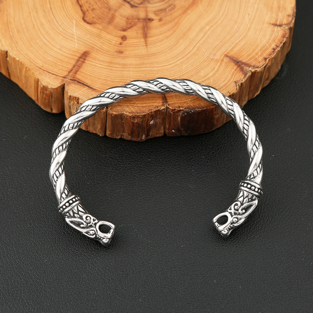 Vikings Stainless Steel Double Dragon Bracelet For Men Women Punk Fashion Wristband Cuff Bangles Classic Vintage Animal Jewelry